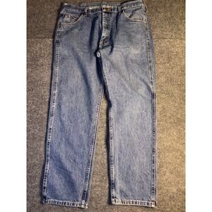 Wrangler Jeans Mens 38x30 Faded Blue Denim Streetwear Boho Festival Straight
